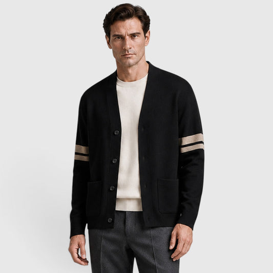 Men's Casual Knitted Stripe Detail Cardigan with Button Front