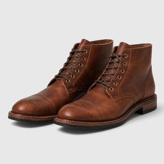 Men's Stylish Leather Lace-Up Ankle Boots with Cushioned Insole