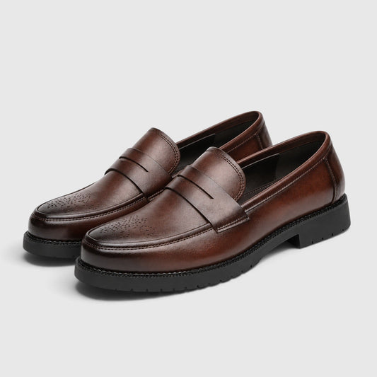 Men's Stylish Leather Penny Loafers with Chunky Sole