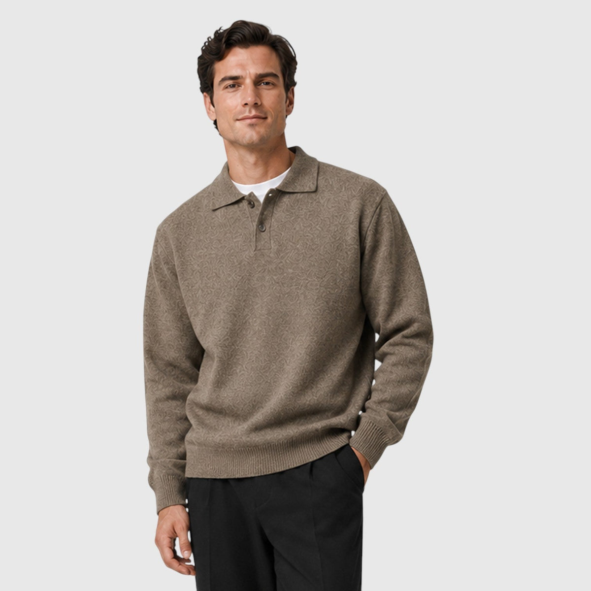 Men's Casual Loose Fit Cotton Pullover with Long Sleeves