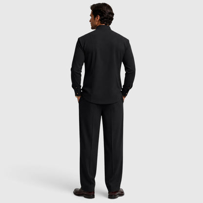 Men's Modern Mandarin Collar Two-Piece Set with Wide-Leg Trousers