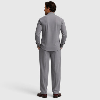 Men's Modern Mandarin Collar Two-Piece Set with Wide-Leg Trousers