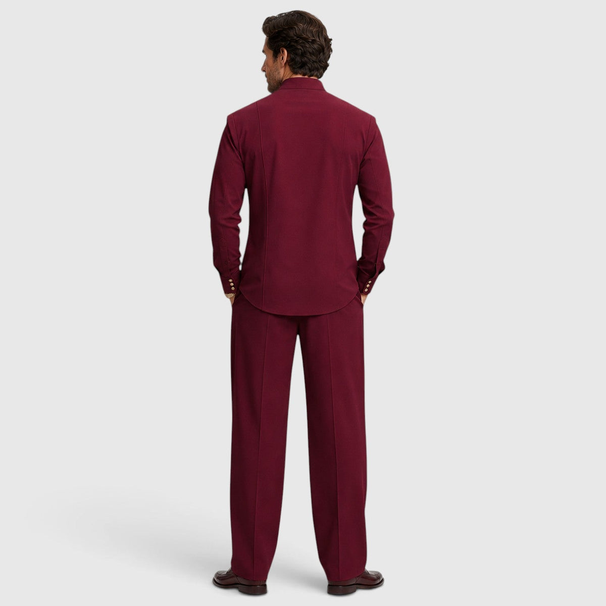 Men's Modern Mandarin Collar Two-Piece Set with Wide-Leg Trousers