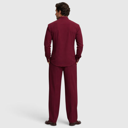 Men's Modern Mandarin Collar Two-Piece Set with Wide-Leg Trousers
