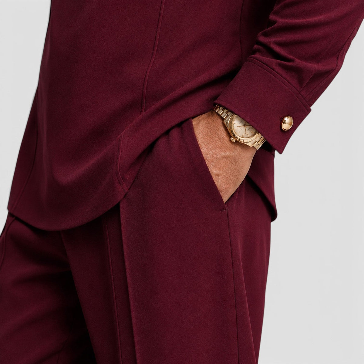 Men's Modern Mandarin Collar Two-Piece Set with Wide-Leg Trousers