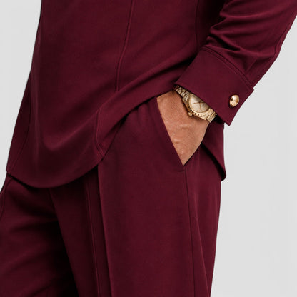 Men's Modern Mandarin Collar Two-Piece Set with Wide-Leg Trousers