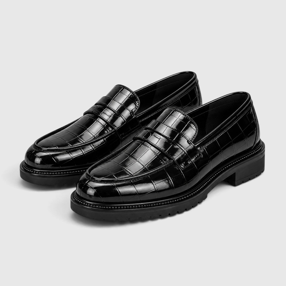 Men's Stylish PU Leather Platform Loafers Slip-On Shoes