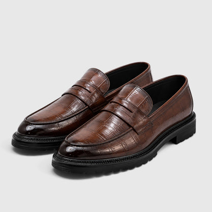 Men's Stylish PU Leather Platform Loafers Slip-On Shoes