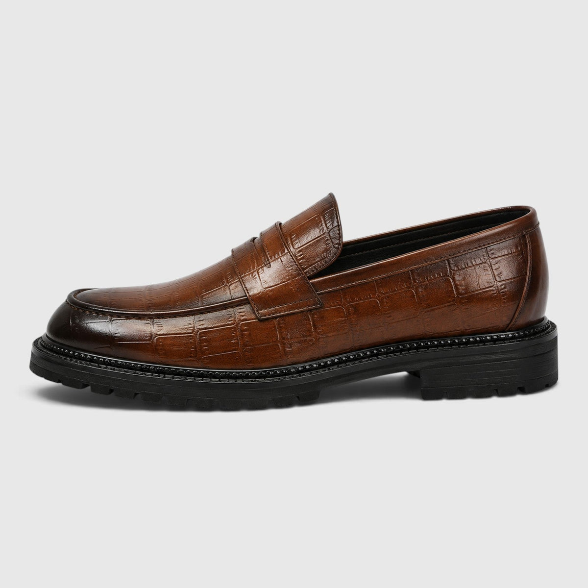Men's Stylish PU Leather Platform Loafers Slip-On Shoes
