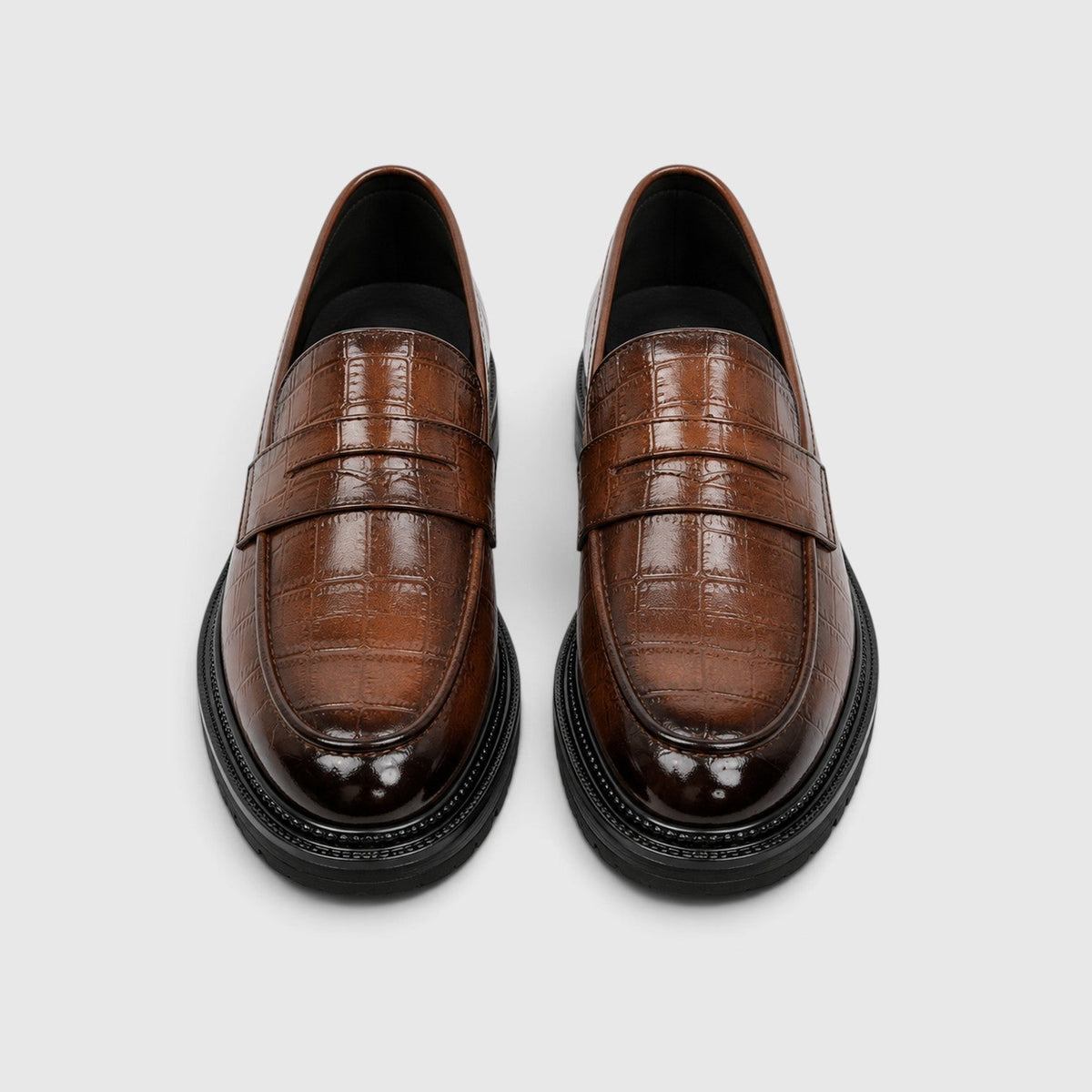 Men's Stylish PU Leather Platform Loafers Slip-On Shoes