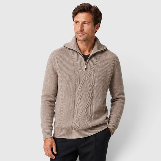 Men's Stylish Pure Wool Stand Collar Diamond Knit Sweater