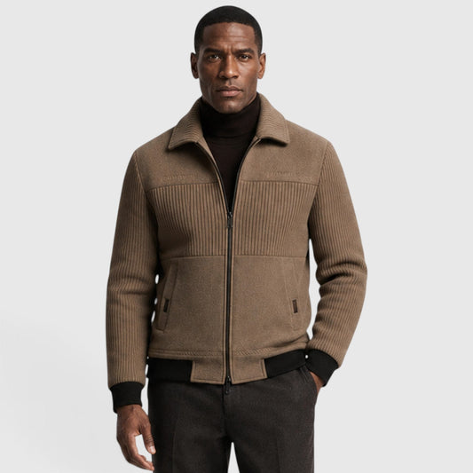Men's Casual Ribbed Fleece-Lined Zip-Up Jacket