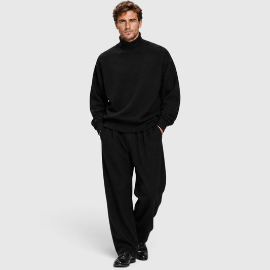 Men's Casual Roll Neck Wool Blend Jumper and Trousers Set