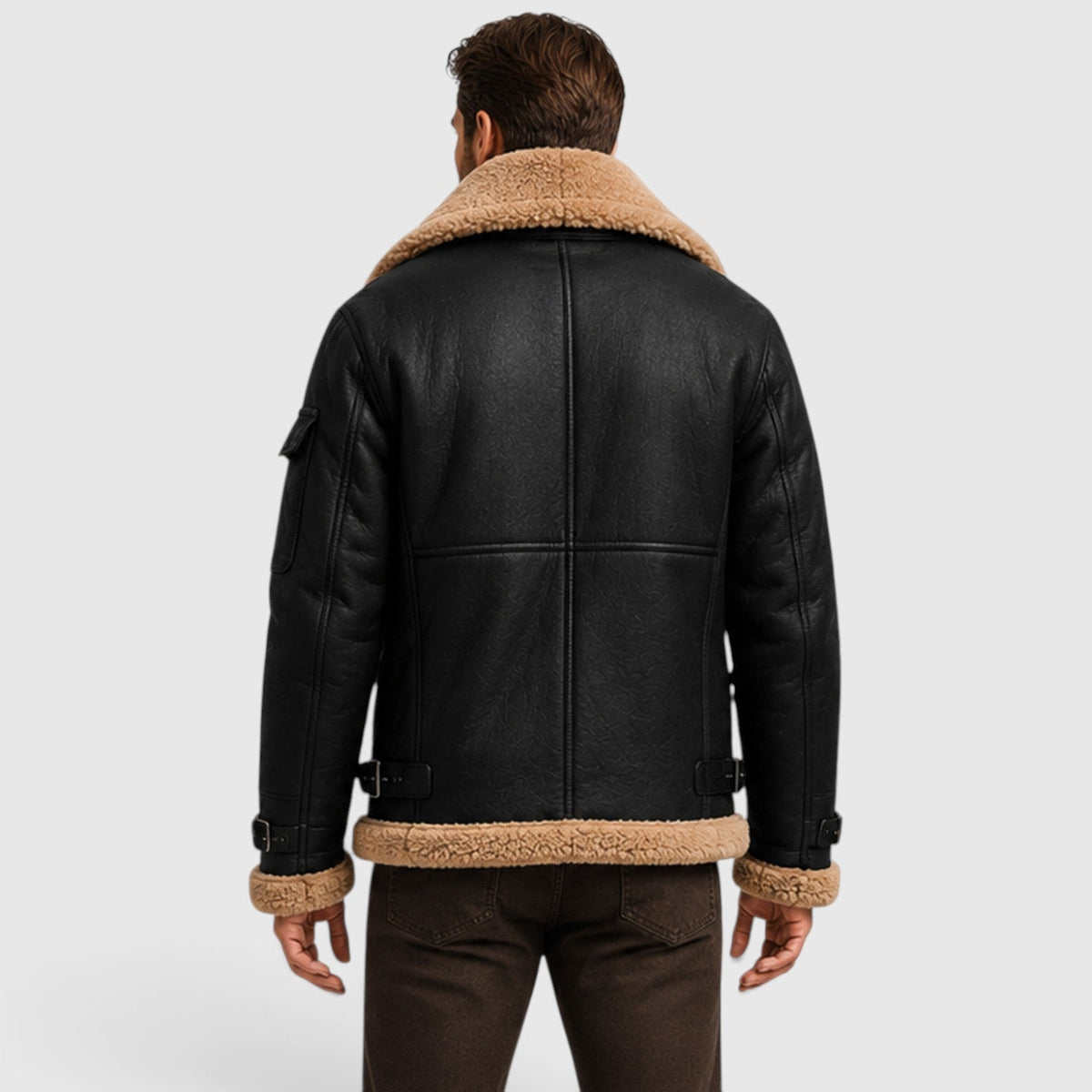 Men's Stylish Shearling Leather Jacket with Faux Fur Lining