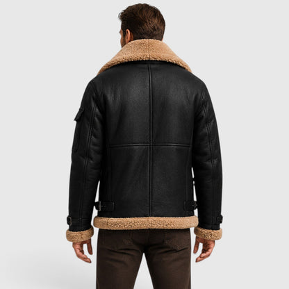 Men's Stylish Shearling Leather Jacket with Faux Fur Lining