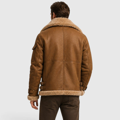 Men's Stylish Shearling Leather Jacket with Faux Fur Lining