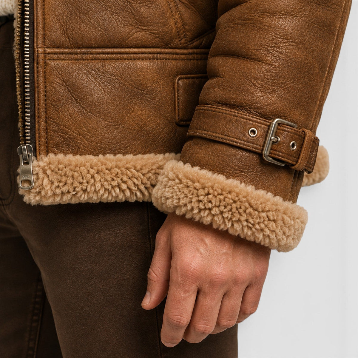 Men's Stylish Shearling Leather Jacket with Faux Fur Lining