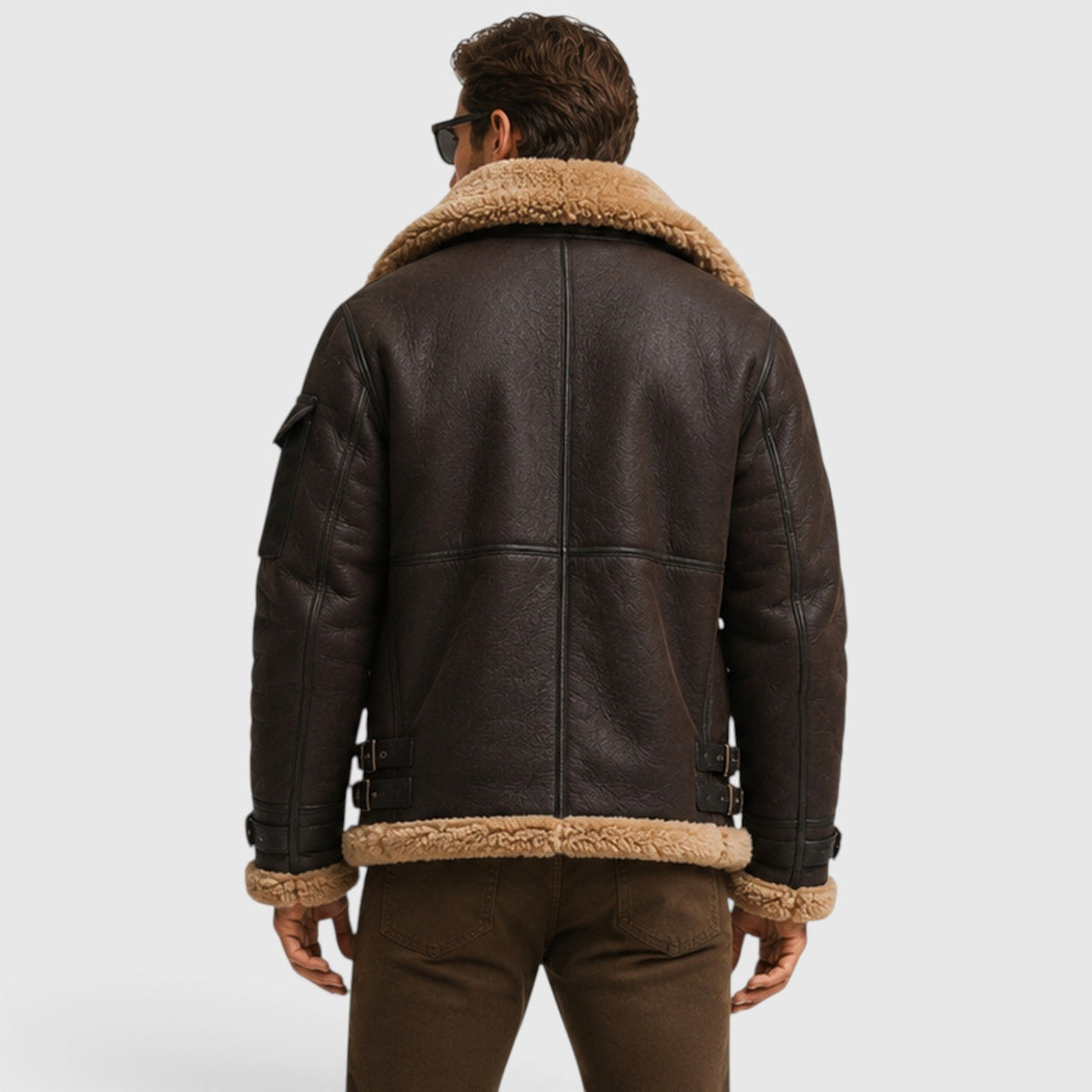 Men's Stylish Shearling Leather Jacket with Faux Fur Lining