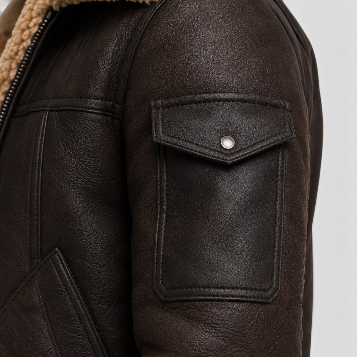 Men's Stylish Shearling Leather Jacket with Faux Fur Lining