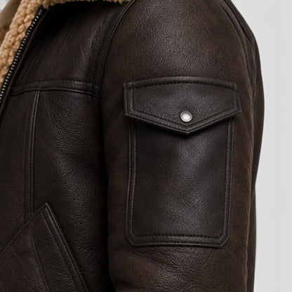 Men's Stylish Shearling Leather Jacket with Faux Fur Lining