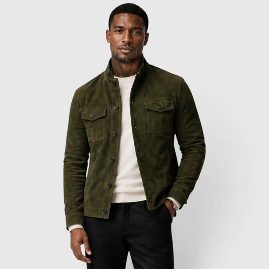 Men's Casual Suede Button Front Overshirt Jacket