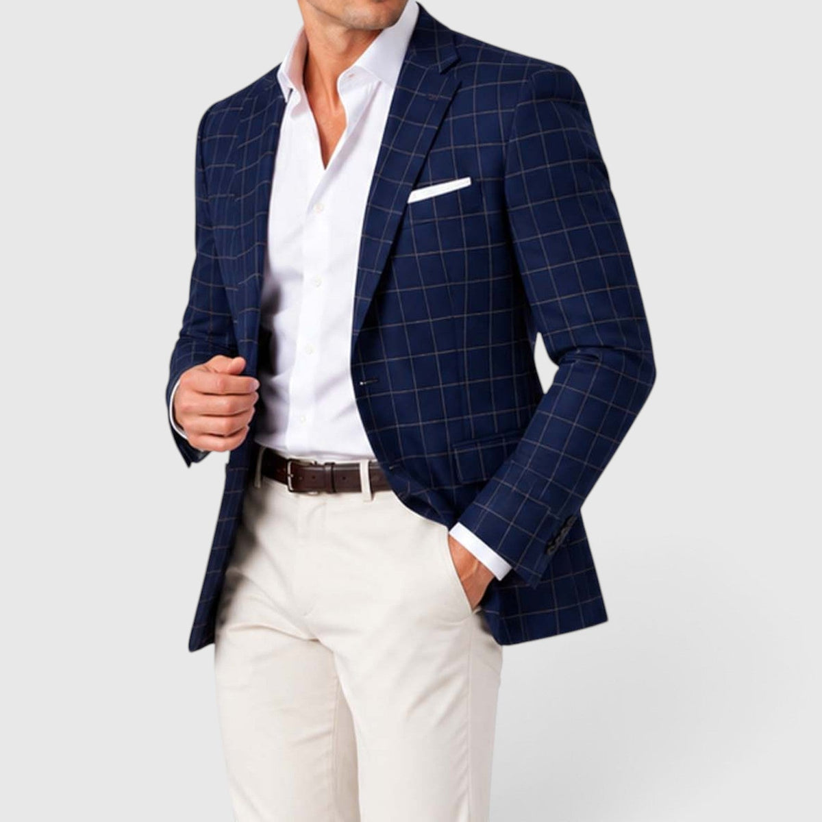 Men's Tailored Windowpane Wool Blazer