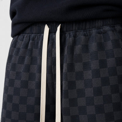 Men's Casual Textured Checkered Wide Leg Sweatpants