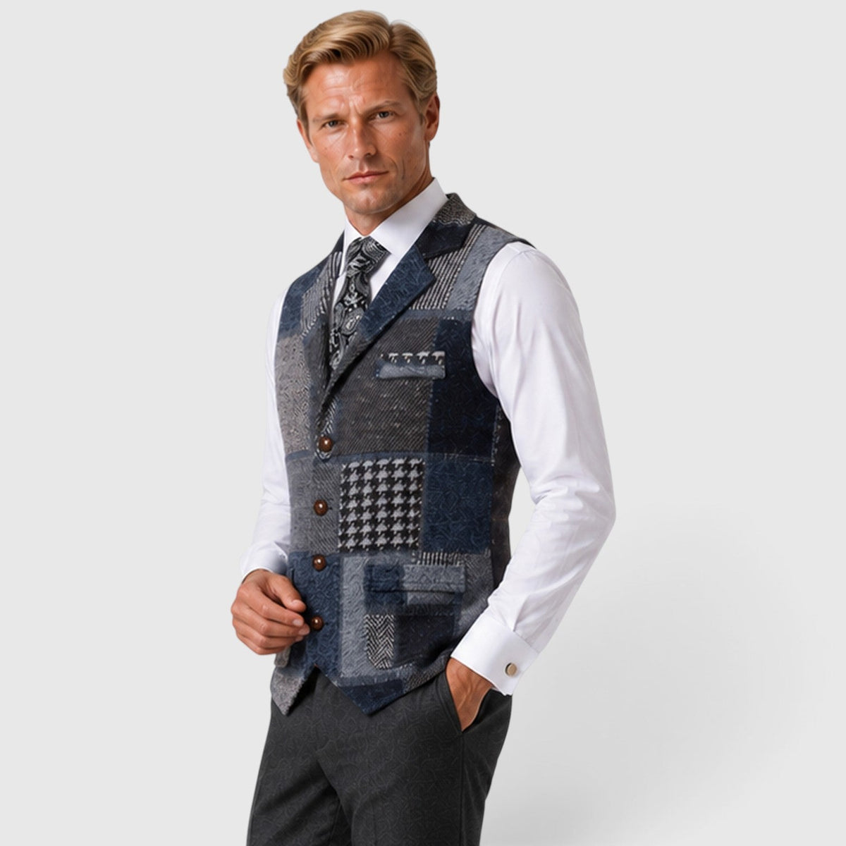 Men's Classic Tweed Checked Waistcoat Vest