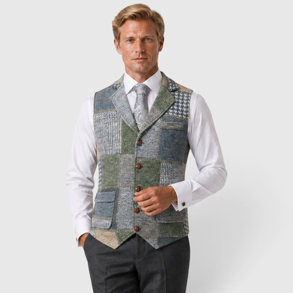 Men's Classic Tweed Checked Waistcoat Vest