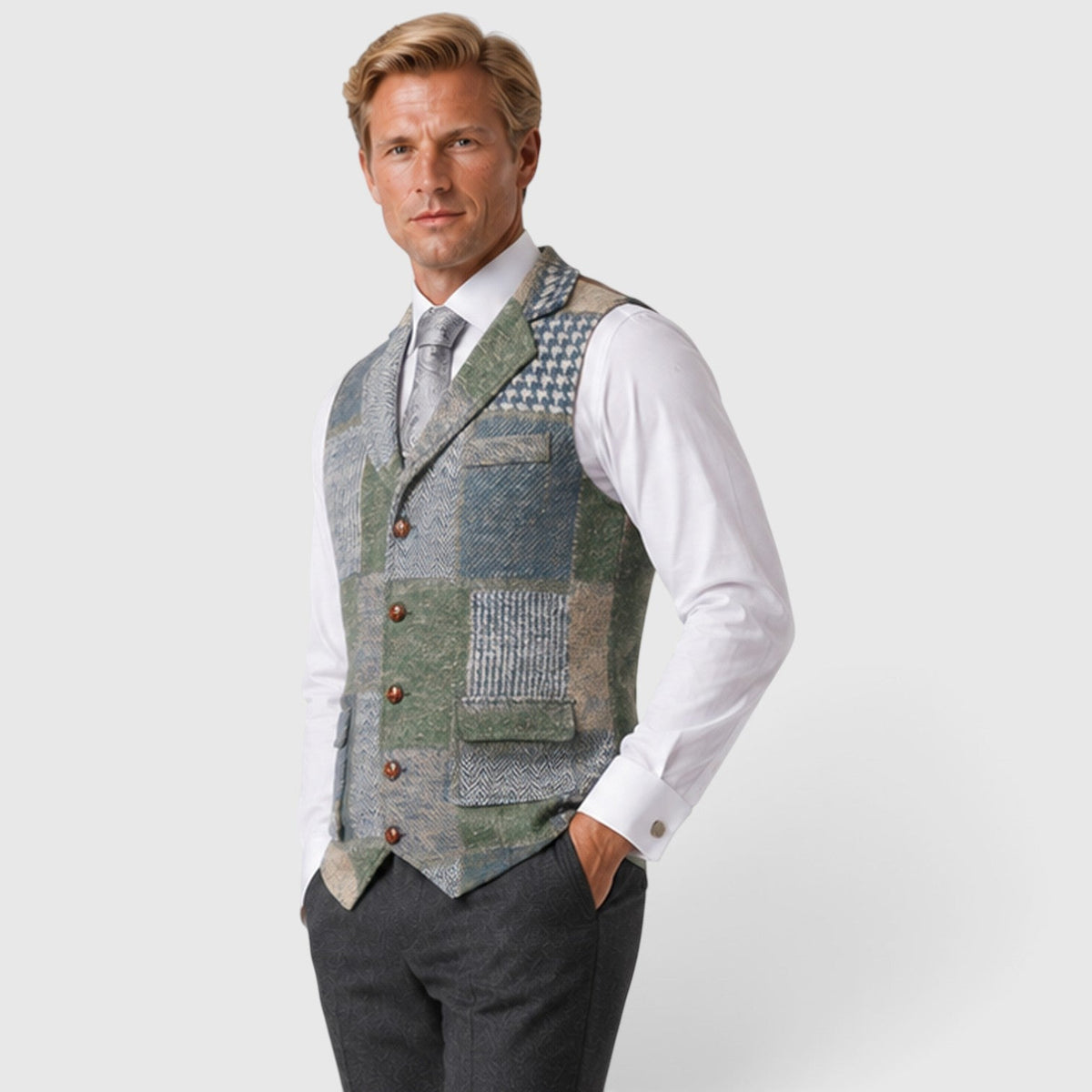 Men's Classic Tweed Checked Waistcoat Vest