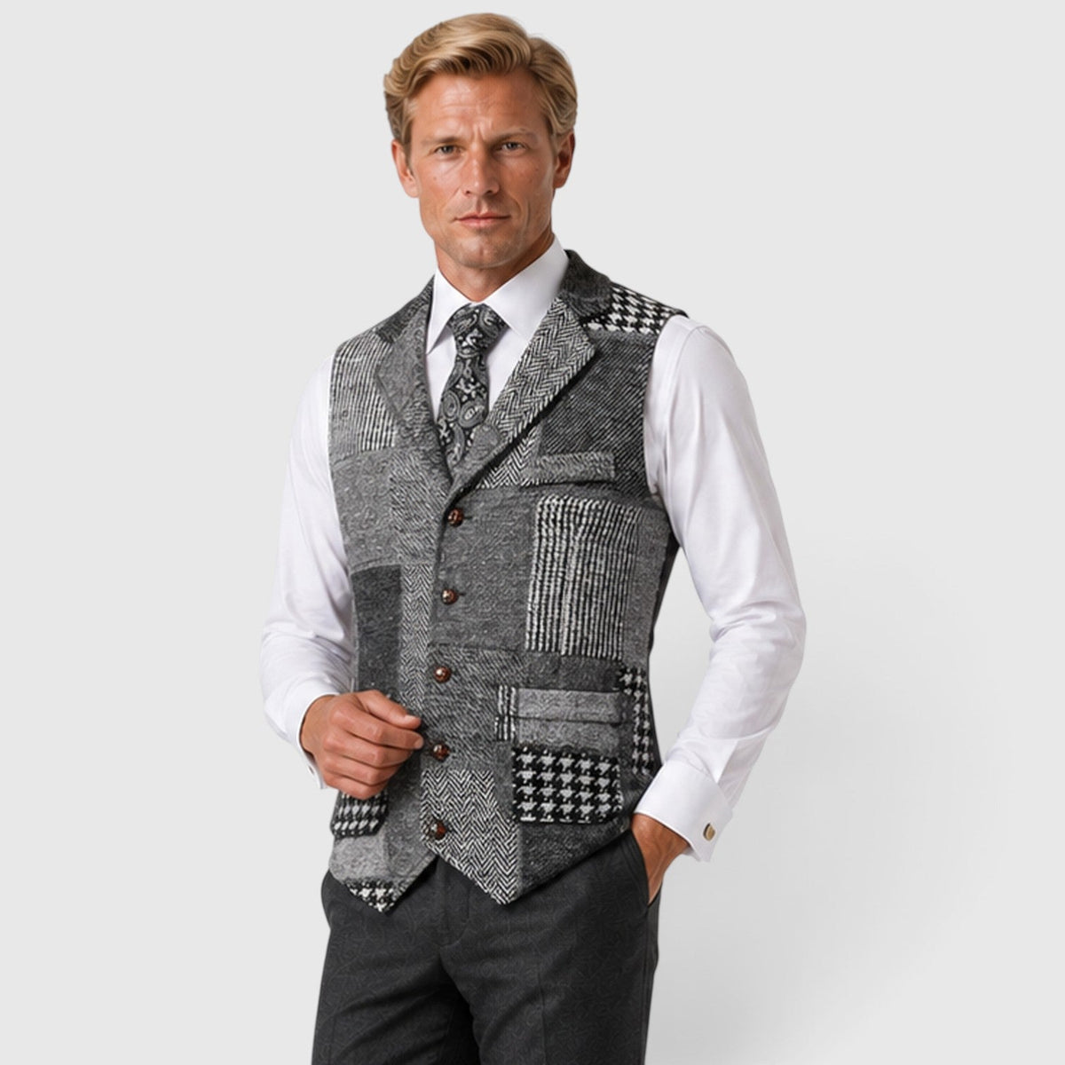 Men's Classic Tweed Checked Waistcoat Vest