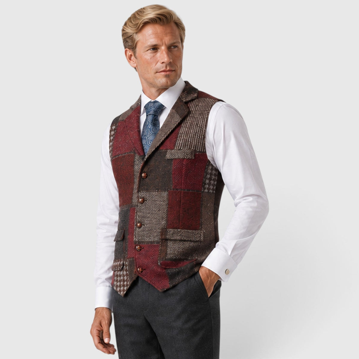 Men's Classic Tweed Checked Waistcoat Vest