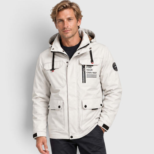 Men's Vintage Hooded Multi-Pocket Windbreaker Jacket