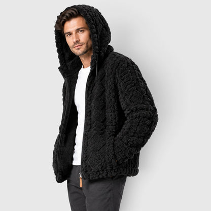 Men's Windproof Fleece Hooded Jacket with Full Zip