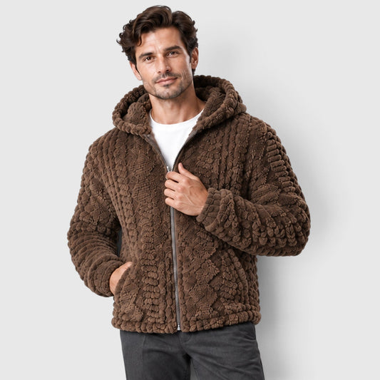 Men's Windproof Fleece Hooded Jacket with Full Zip