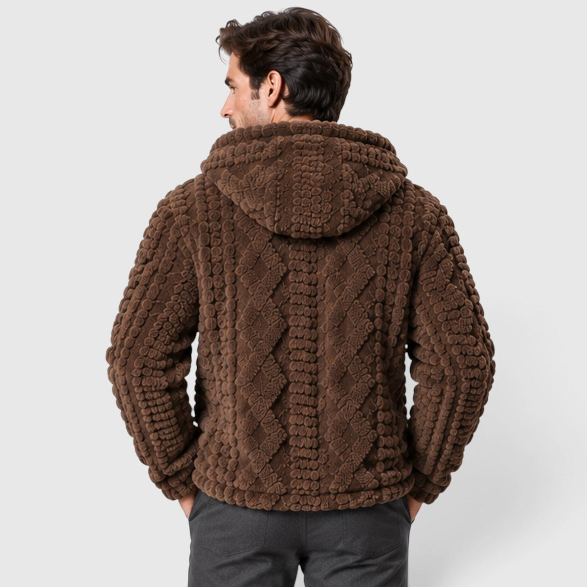 Men's Windproof Fleece Hooded Jacket with Full Zip