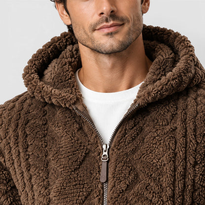 Men's Windproof Fleece Hooded Jacket with Full Zip