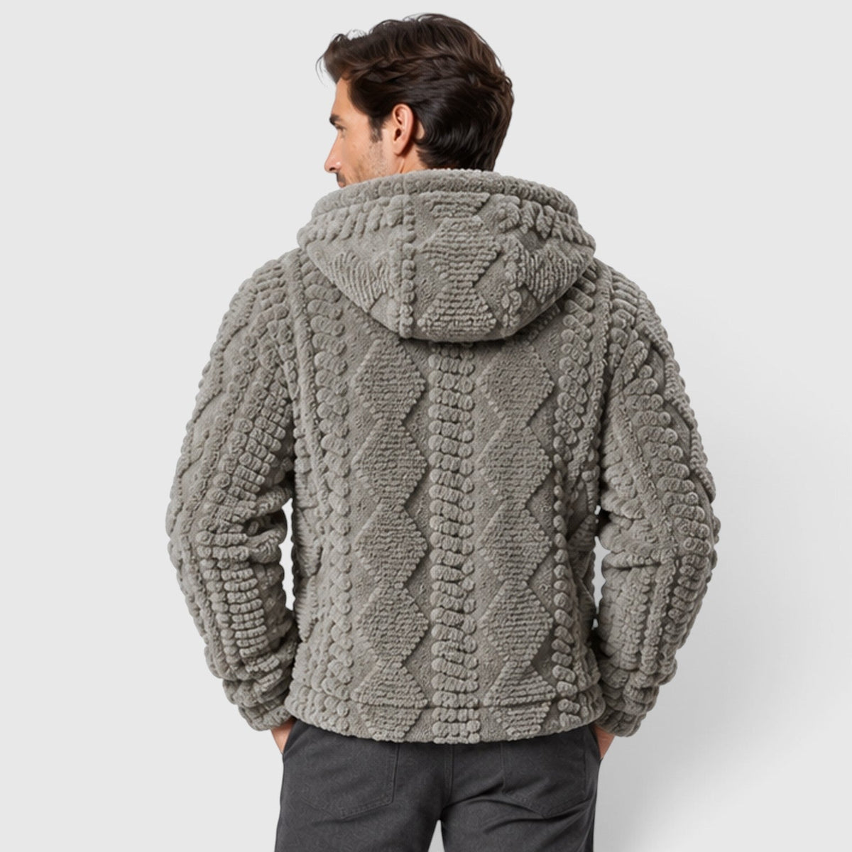 Men's Windproof Fleece Hooded Jacket with Full Zip