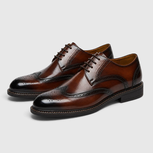 Men's Stylish Leather Wingtip Brogue Shoes with Slip-Resistant Sole