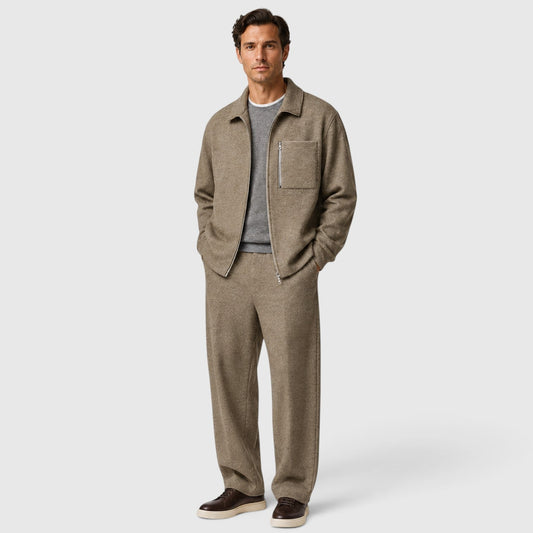 Men's Casual Zip Detail Jacket and Trousers Two-Piece Set