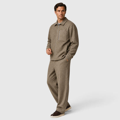 Men's Casual Zip Detail Jacket and Trousers Two-Piece Set