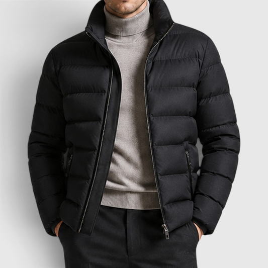 Men's Classic Slim Fit Cotton Puffer Jacket in Black