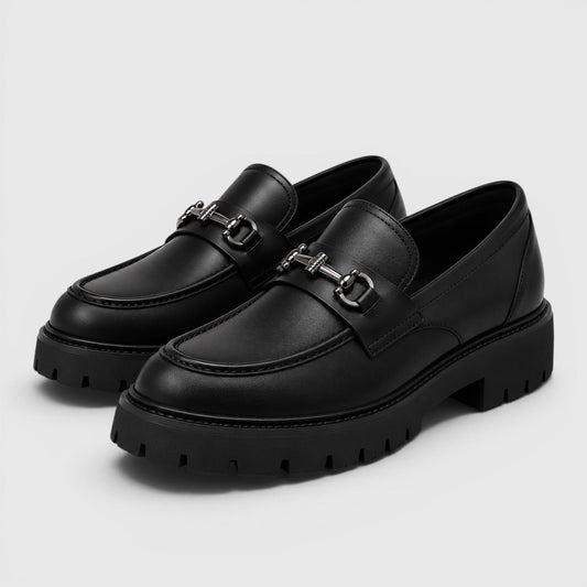 Men's Casual Leather Slip-On Loafers with Chunky Sole