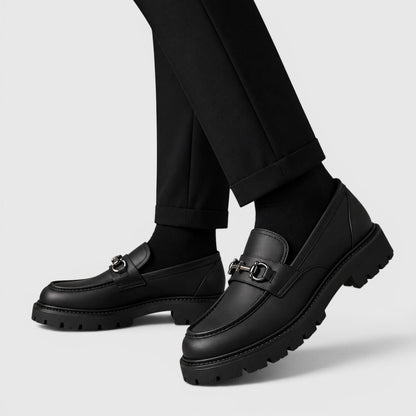 Men's Casual Leather Slip-On Loafers with Chunky Sole