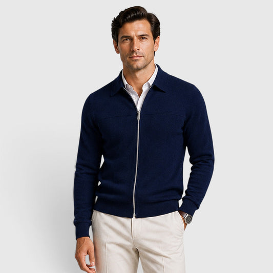 Men's Classic Collared Knit Full Zip Jumper