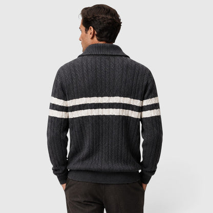 Men's Stylish Cable Knit Half-Zip Jumper with Striped Design