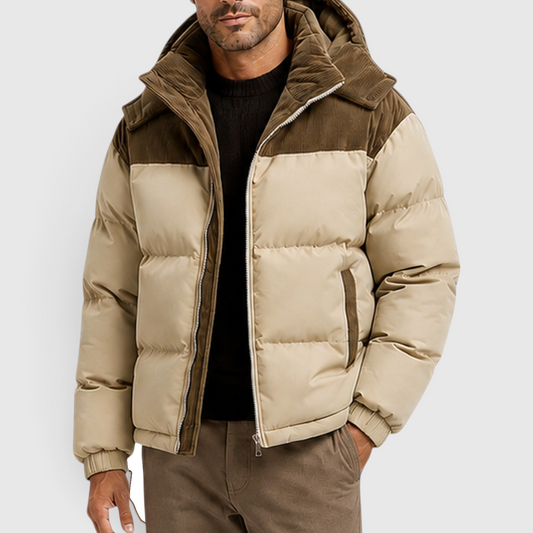Men's Stylish Corduroy Quilted Hooded Puffer Jacket