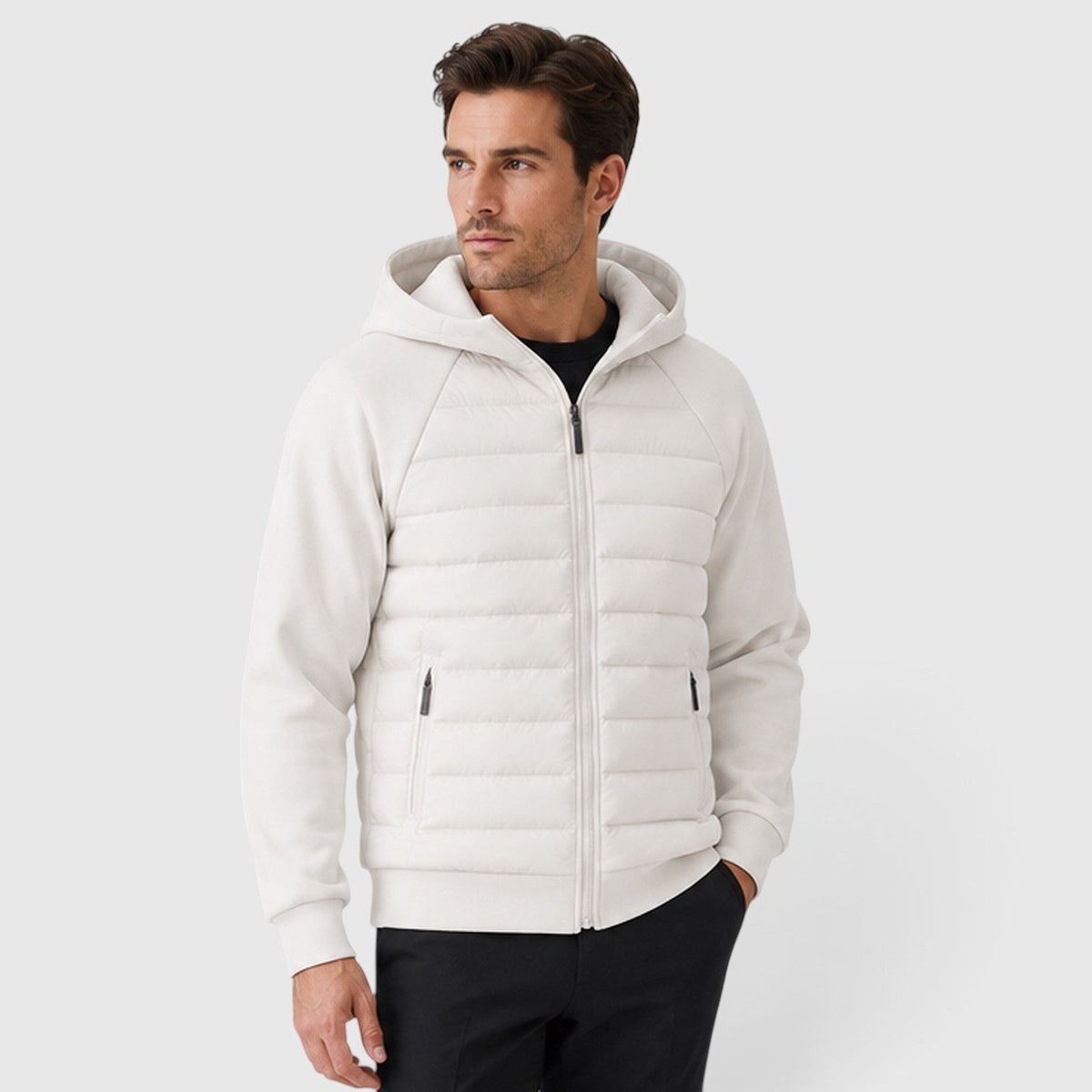 Men's Lightweight Quilted Hooded Hybrid Jacket with Zip