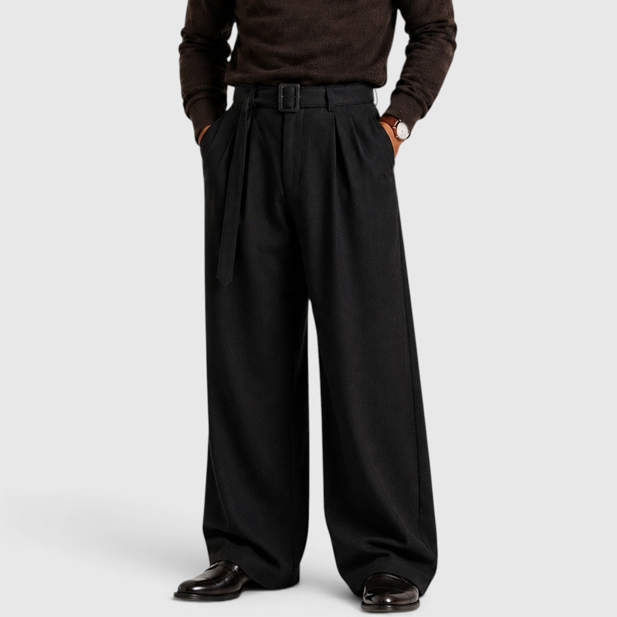Men's Classic Pleated Straight Leg Dress Trousers