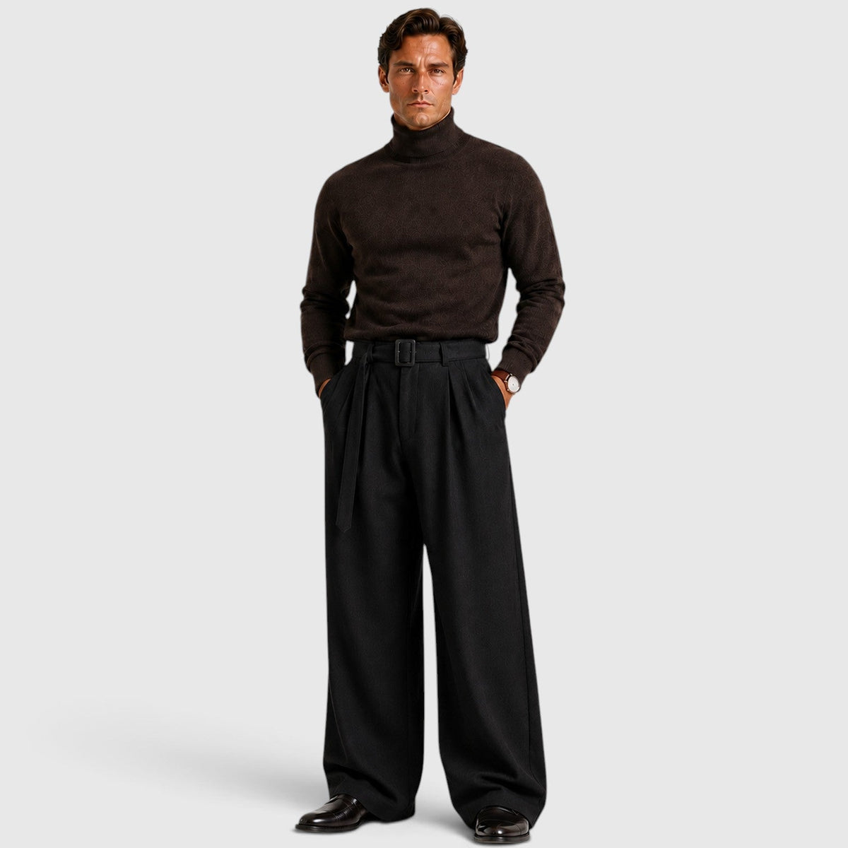 Men's Classic Pleated Straight Leg Dress Trousers